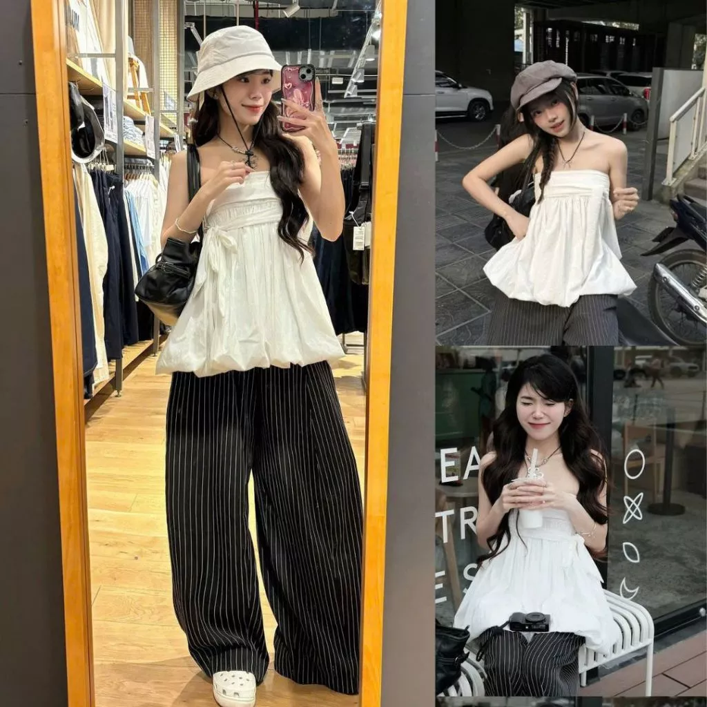 Áo Cúp Ngực Dáng Quây Phồng Thắt Nơ Chun Lưng Tôn Dáng Joolate Áo Quây Sexy Đi Biển Mùa Hè
