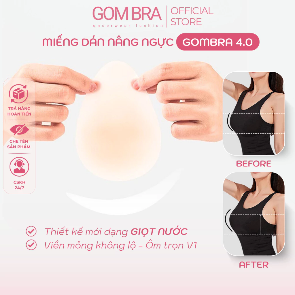 Miếng dán nâng ngực silicon Gom Bra lớp gel siêu dính, thiết kế giọt nước không lộ viền, tái sử dụng nhiều lần - JR-007