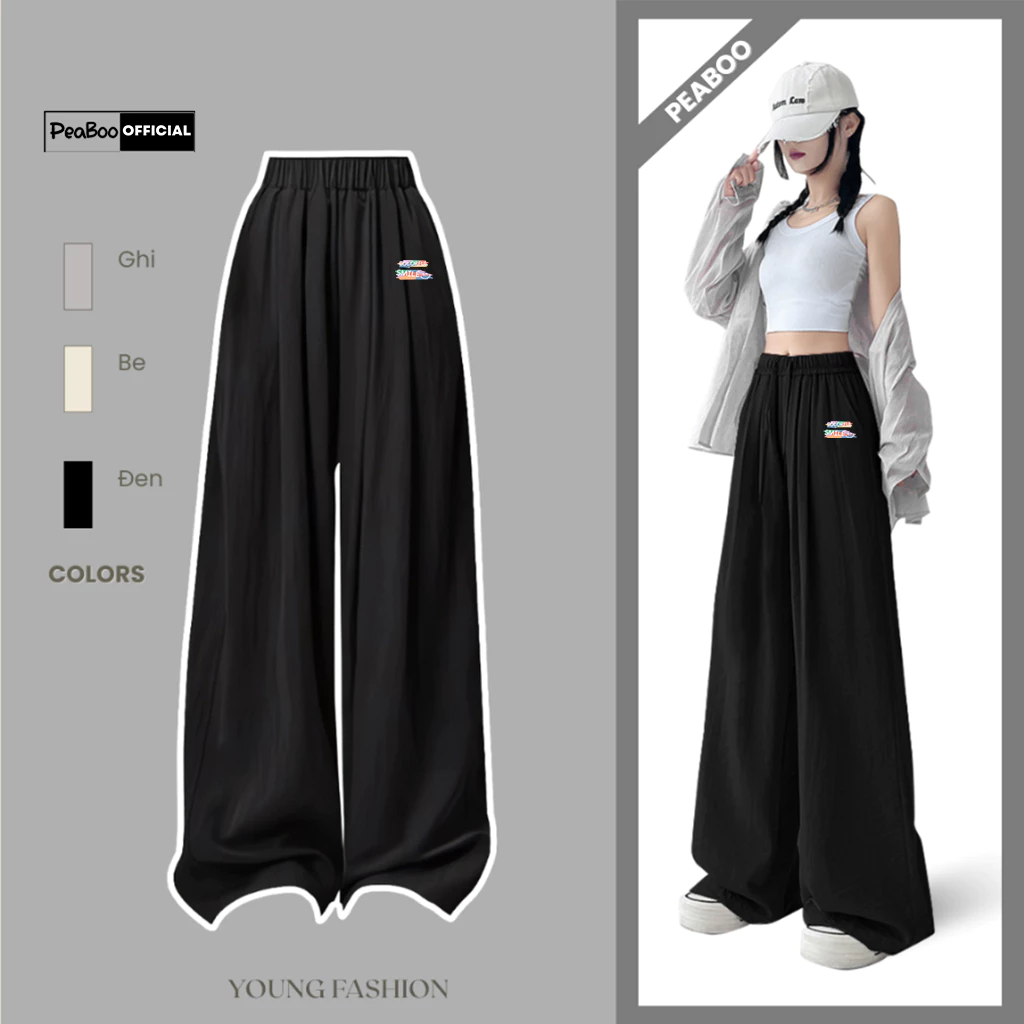 Quần Gió Nhăn Dáng Dài Ống Suông Rộng By PEABOO Mã BST02 Chất Gió Một Lớp Mềm Mịn Thoải Mái Trẻ Trung