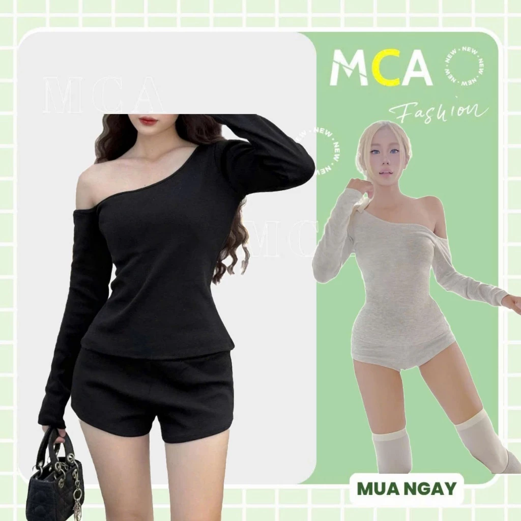 [ Video sp thực tế ] Set áo tay dài lệch vai phối quần đùi ôm MCA kiểu dáng quyến rũ S070