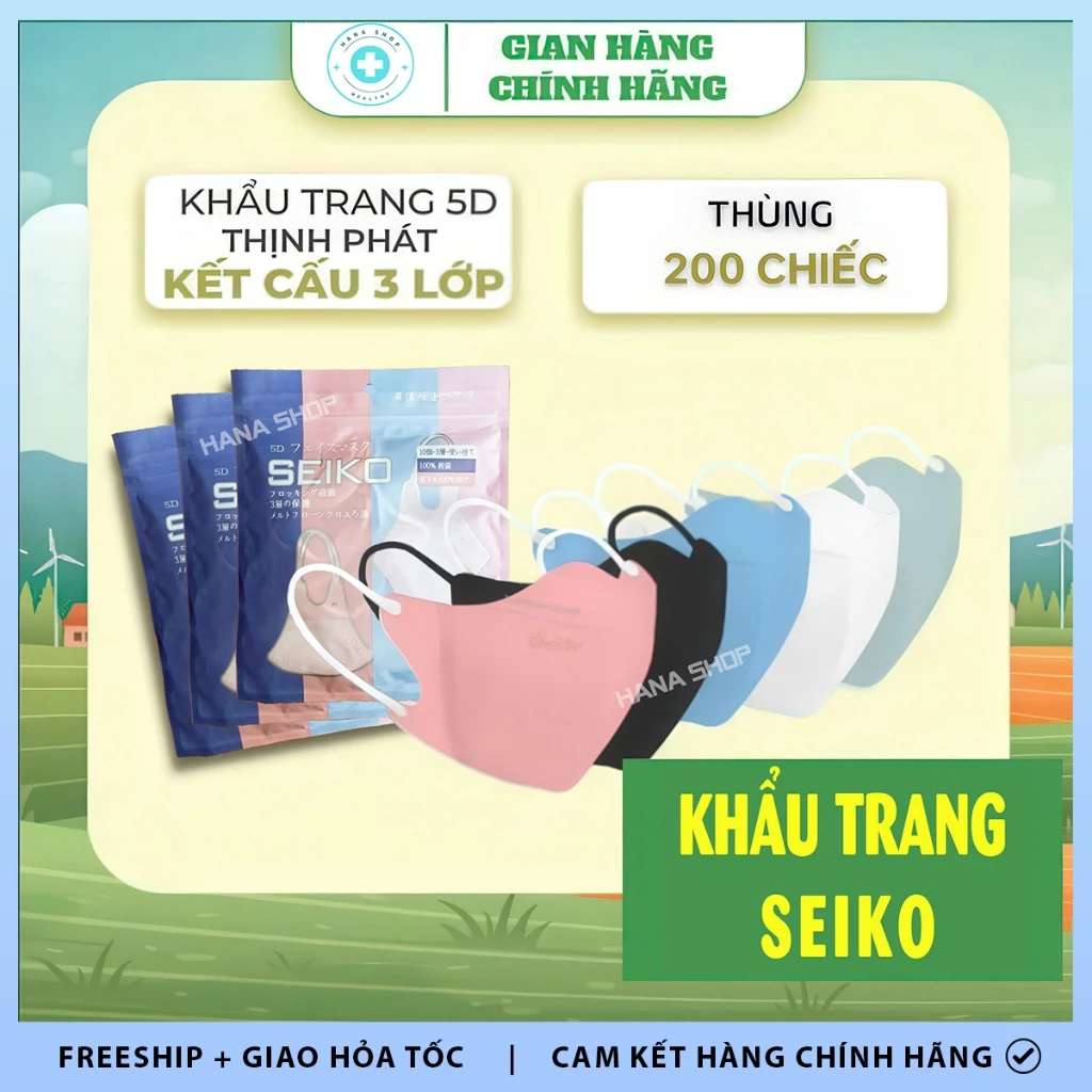 [Set 200 Cái] Khẩu Trang 5D SEIKO Hàng Chính Hãng 3 Lớp Kháng Khuấn Lọc Bụi Mịn Chống Tia UV