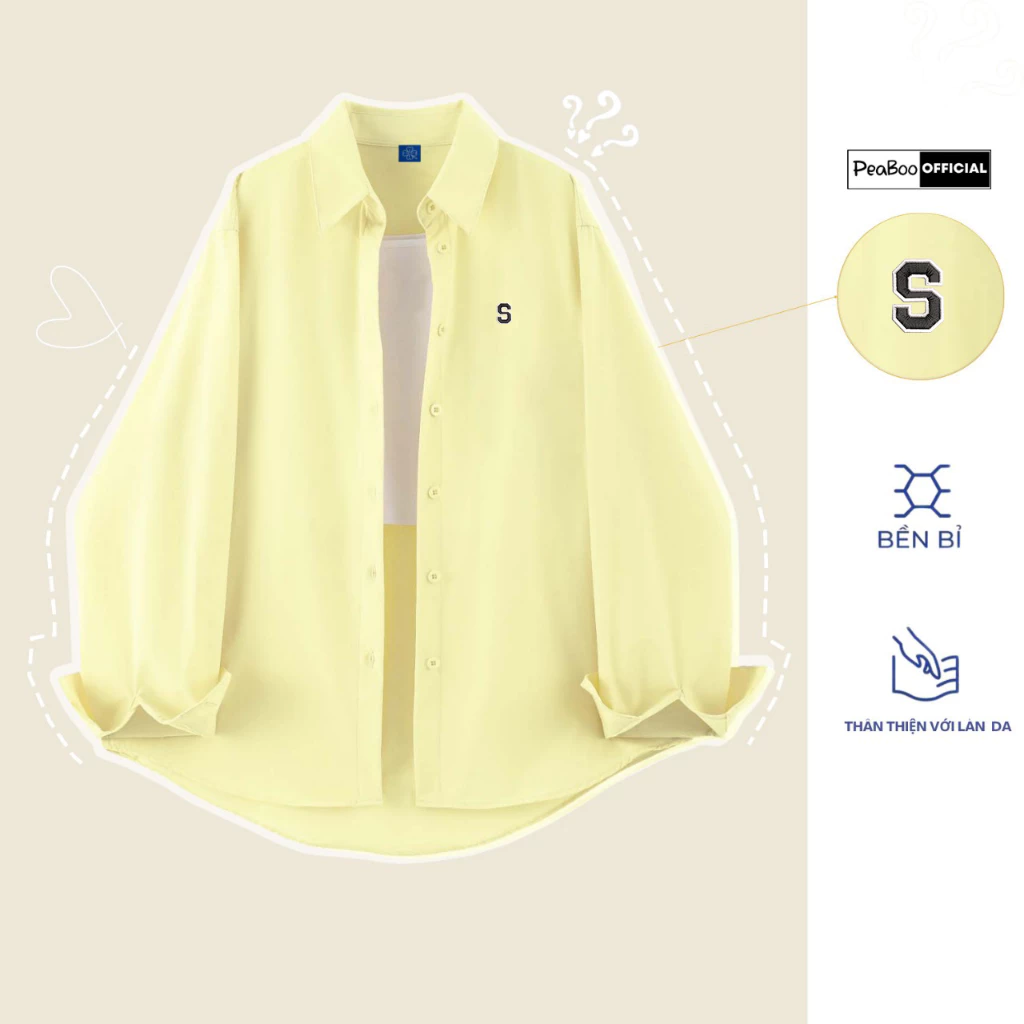 Áo Sơ Mi Thô THÊU Nam Nữ Dài Tay By PEABOO Mã SM BST01 Form Rộng Thoải Mái Dáng Unisex