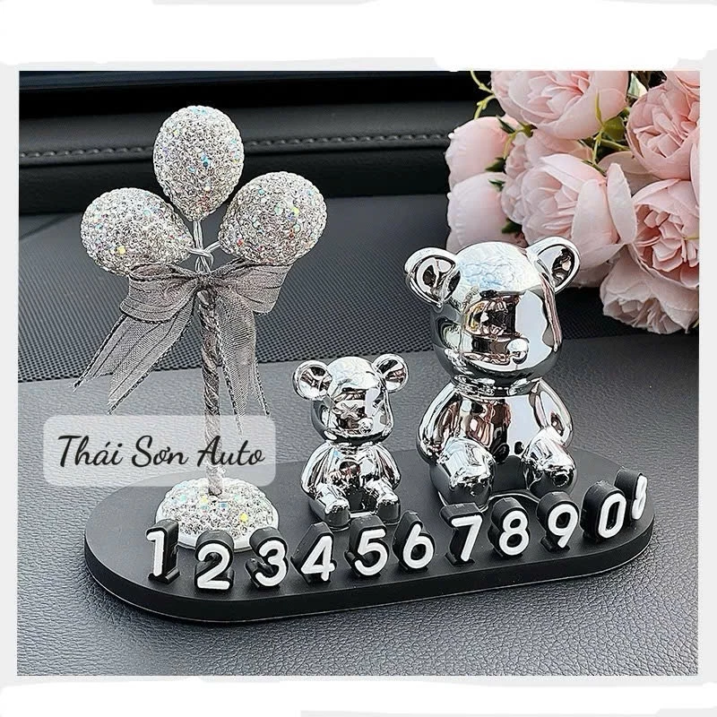 Bảng Báo Số Điện Thoại Teddy Nơ Đính Đá Đặt Taplo Ô Tô - Chât liệu Silicon Viền Đá Cao Cấp