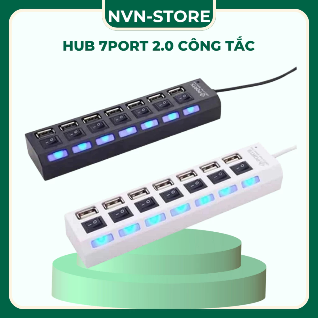 [KO DÙNG SẠC PIN] HUB CHIA Ổ ĐIỆN 7 PORT CÔNG TẮC