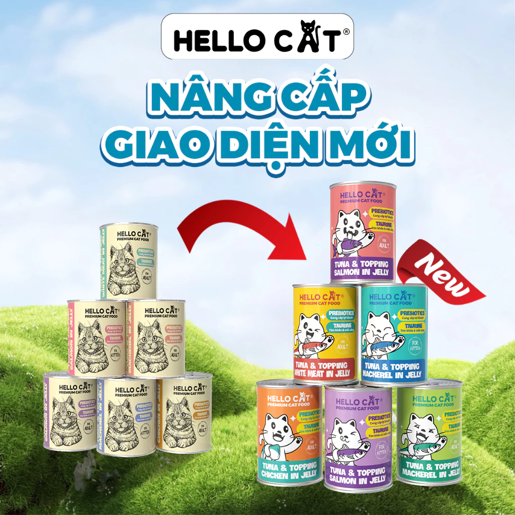 [Chính hãng] Pate cho mèo, thức ăn cho mèo mọi lứa tuổi trong thạch Hello Cat Tuna 400g dinh dưỡng