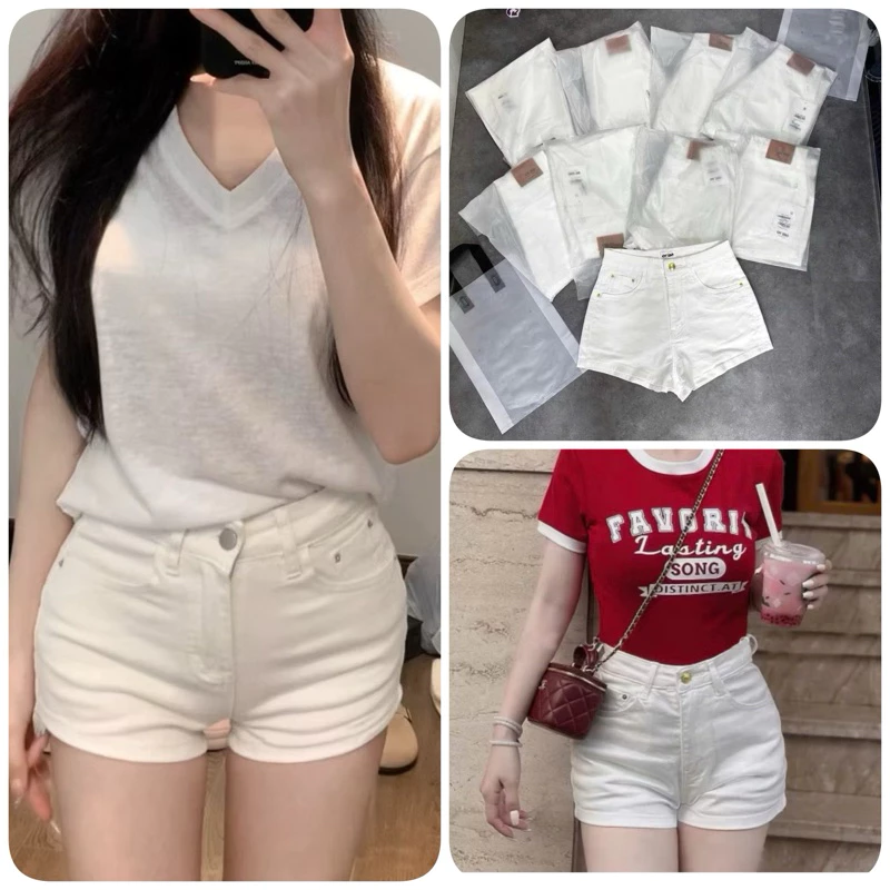 Quần Short Jeans Nữ Lưng Cao Denim Co Giãn Màu Trắng Phong Cách Basic , Dễ Phối Đồ,Tôn Dáng
