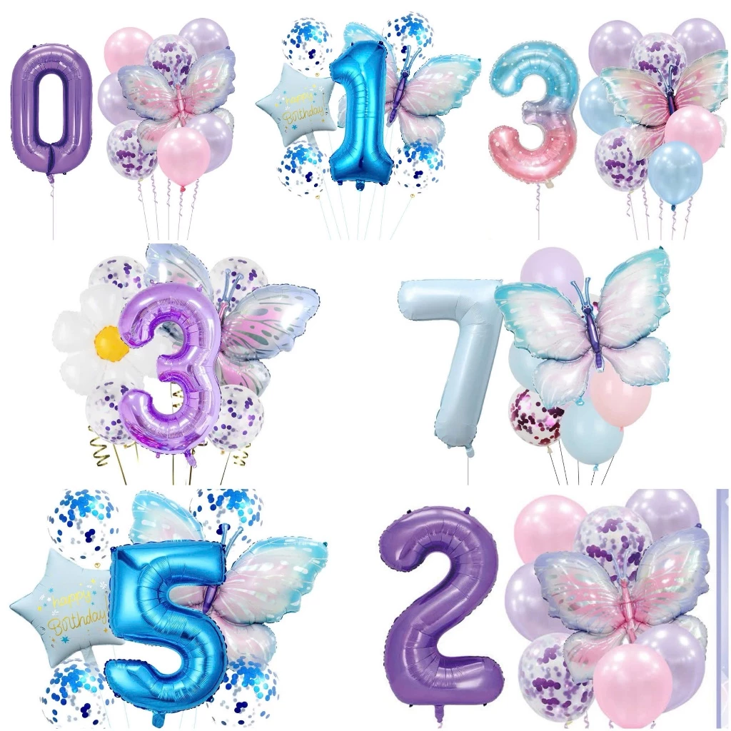 Set Bóng Số Sinh Nhật bé gái Công Chúa Màu Tím - Bóng Số Sinh Nhật Happy Birthday