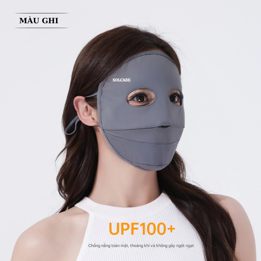 Mặt Nạ, Khẩu Trang Toàn Mặt Full Face Lụa Lạnh Che Phủ Toàn Diện Chống Tia UV Cao Cấp Tặng Thẻ Test Uv