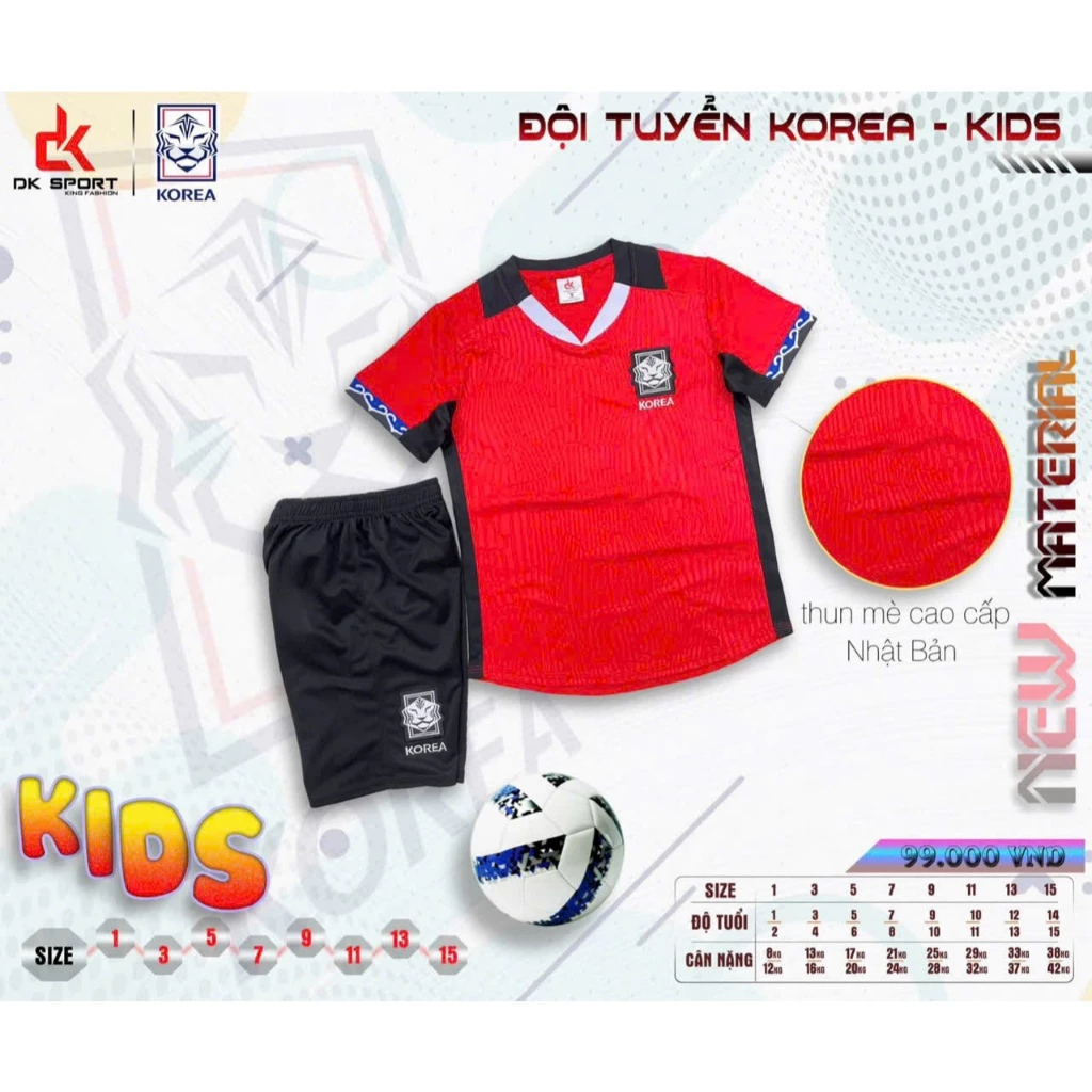 Bộ Quần Áo Đá Banh Hàn Quốc Đỏ Trẻ Em (Nhận In Tên Số) Thun Mè Cao Cấp Logo Thêu Kids Top Sport