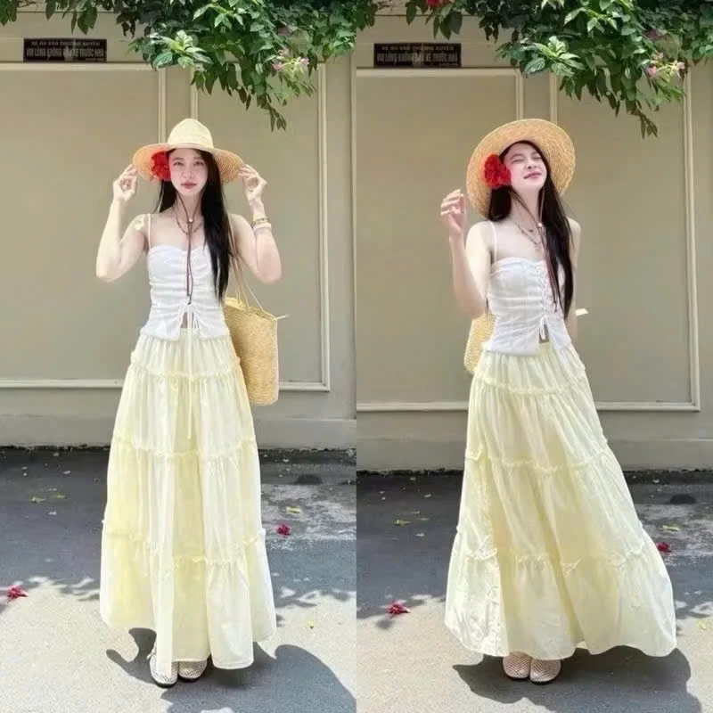 Chân váy dạ caro kẻ dáng xoè dài nữ đỏ đen tầng
