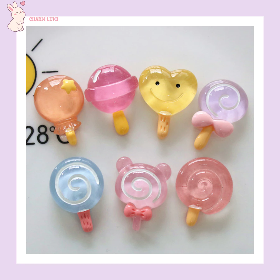 Charm Kẹo Mút Trong Suốt Ngọt Ngào Mix Màu – Phụ Kiện Decor DIY, Trang Trí Slime, Ốp Lưng, Dụng Cụ Học Tập...