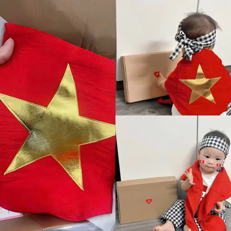 Phụ Kiện chụp ảnh 2/9, Khăn Choàng Cờ Tổ Quốc, Khăn Cờ Việt Nam vải đũi 2 lớp đẹp