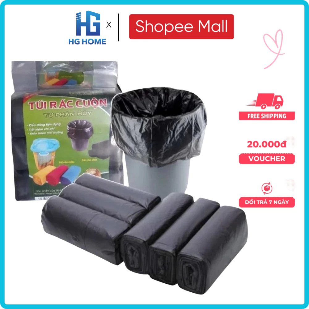 Túi Đựng Rác Tự Phân Hủy HGHOME Cỡ Lớn 55x65cm, Cuộn Dày Dặn Không Lõi Tiện Dụng Cho Gia Đình