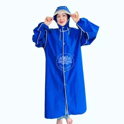 (DEAL MỞ BÁN)Áo mưa măng tô cao cấp Eva CHÚC SEN  (Có khóa,  Mặt Nạ, Đeo cặp)