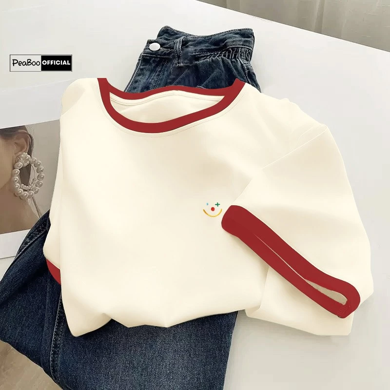 Áo Thun Bo Viền THÊU, Áo Thun THÊU Unisex By PEABOO Mã BST Clown Chất Cotton Mềm Mát Form Rộng Unisex