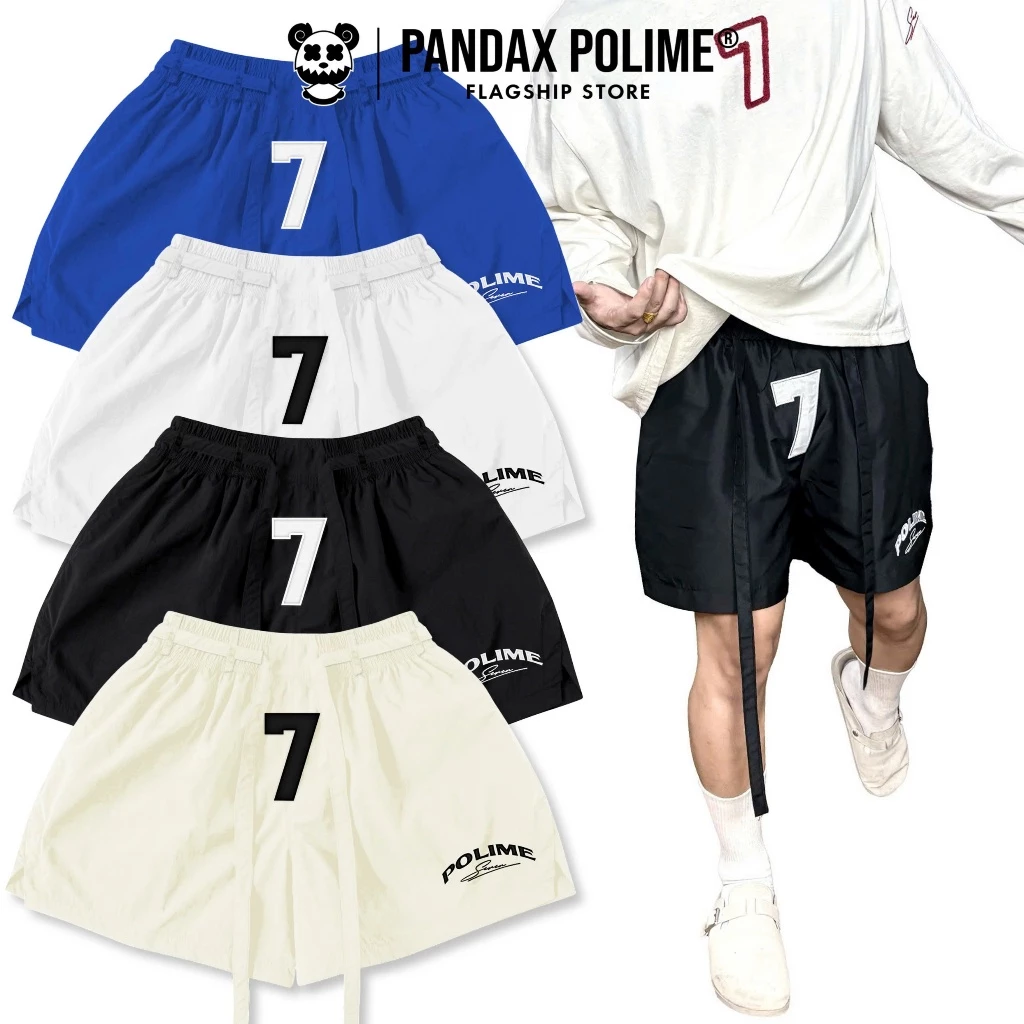 Quần short dù thêu 2 lớp local brand quần đùi ngố lửng form rộng trên gối lót lưới px pandax polime