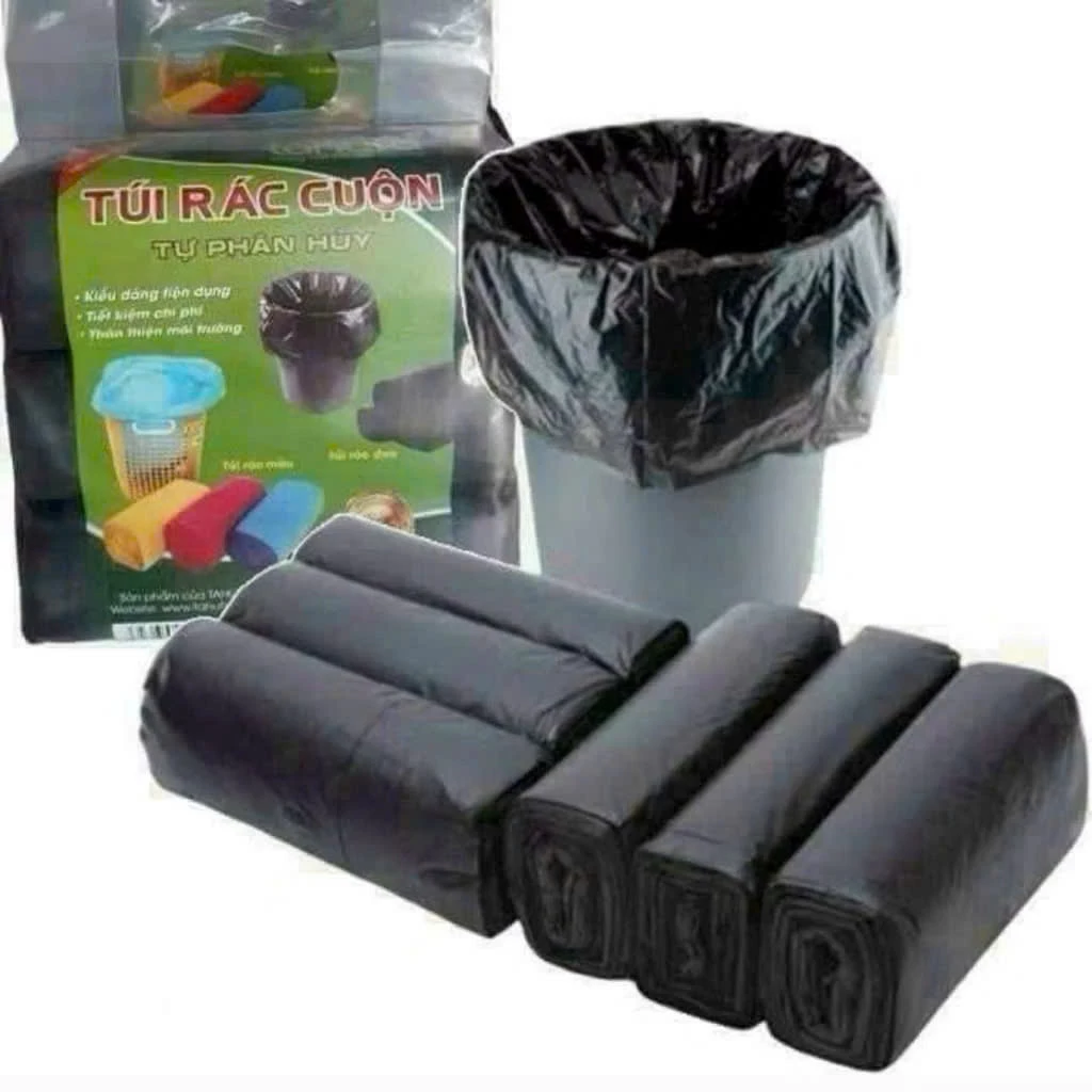 12 Cuộn (4 bịch) Túi Đựng Rác Đen Kích Thước Lớn 65x55cm Tự Phân Hủy, Thân Thiện Với Môi Trường Yến Nhi 01