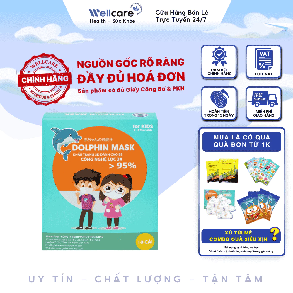 [✨CHÍNH HÃNG] Khẩu trang 3D Dolphin Mask - hộp 10 cái - Khẩu trang trẻ em