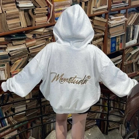 Áo Khoác Hoodie Zip Boxy Chữ Thêu Lưng Nổi Fofm Dáng Rộng, Cổ Có Nút Bấm Chất Nỉ Bong Dày Dặn New