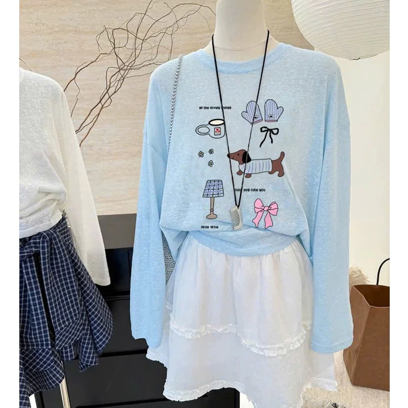Áo thun nữ Dài Tay thun giấy, xược in hình họa tiết cute dog Menina_studio, áo thun dài tay nữ rộng thun xược siêu xinh