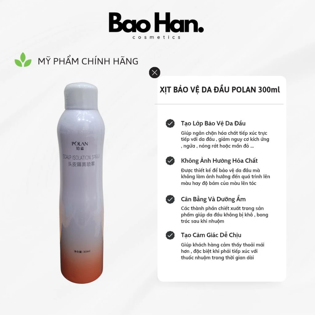 XỊT CHỐNG RÁT DA ĐẦU POLAN SCALP ISOLATION SPRAY 300ML - XỊT CÁCH LY HÓA CHẤT, CHỐNG CHÂM CHÍCH KHI TẨY NHUỘM TÓC