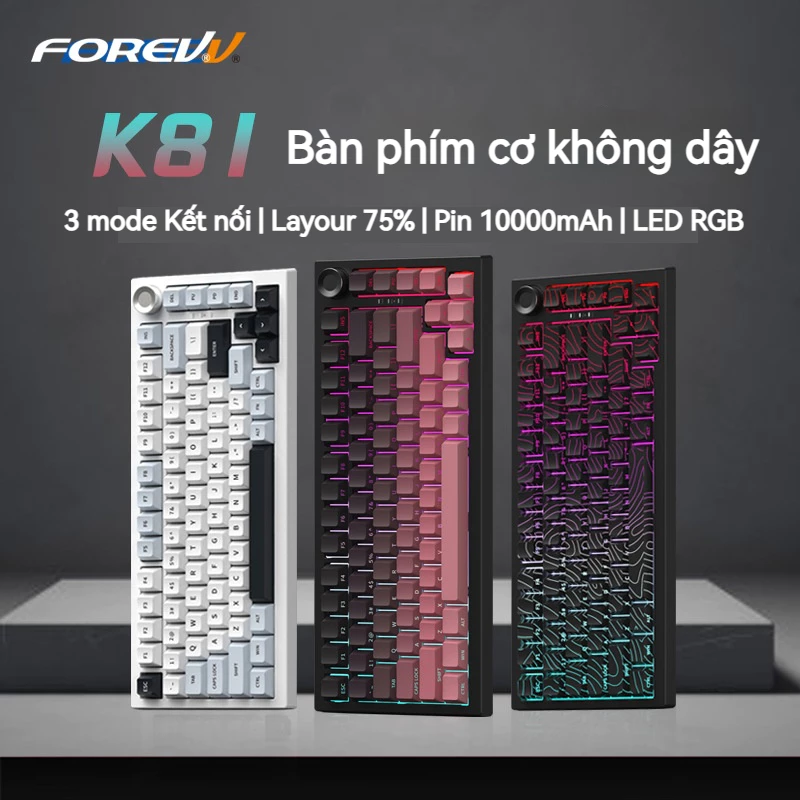 Bàn phím cơ onikuma gaming K81 Không dây 2.4G/Bluetooth/có dây LED RGB cho máy tính/laptop 3 mode 5 pin hotswap Sạc pin