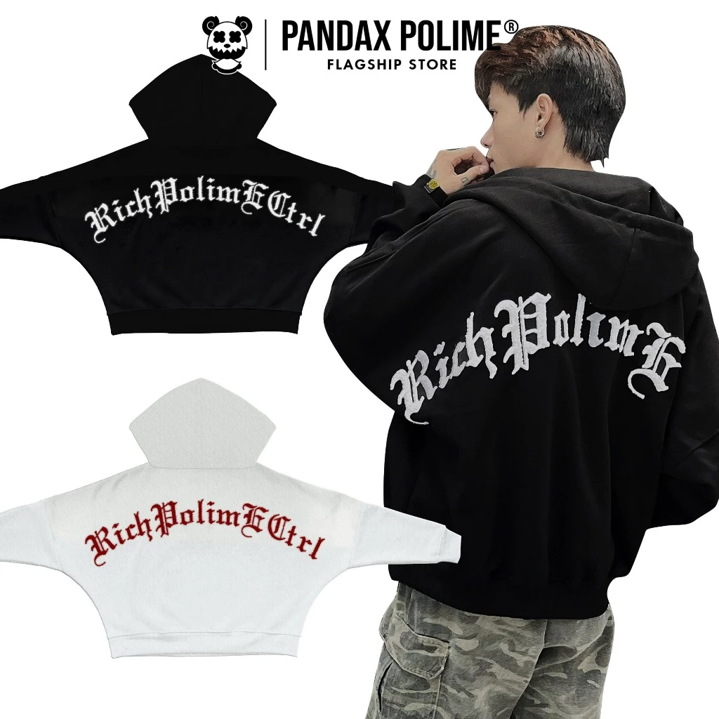 Hoodie zip big boxy nỉ chân cua không xù áo khoác chống nắng thêu xù bigsize px pandax polime