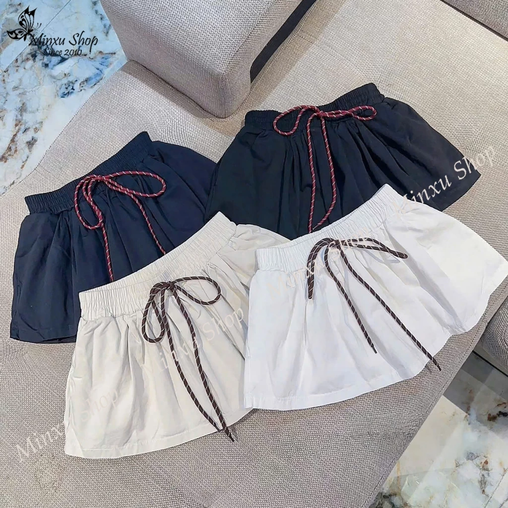 Chân Váy Thô Ngắn Cạp Chun Phối Dây Cá Tính, Có Quần Bảo Hộ Chất Thô Mềm Hàng QC Minxu Shop CV8K