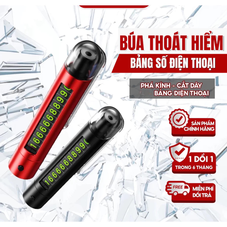 Bảng Số Điện Thoại Ô Tô Đa Năng 4in1- Hỗ Trợ Phá Kính Thoát Hiểm, Cắt Dây An Toàn, Nhỏ Gọn, Tiện Lợi