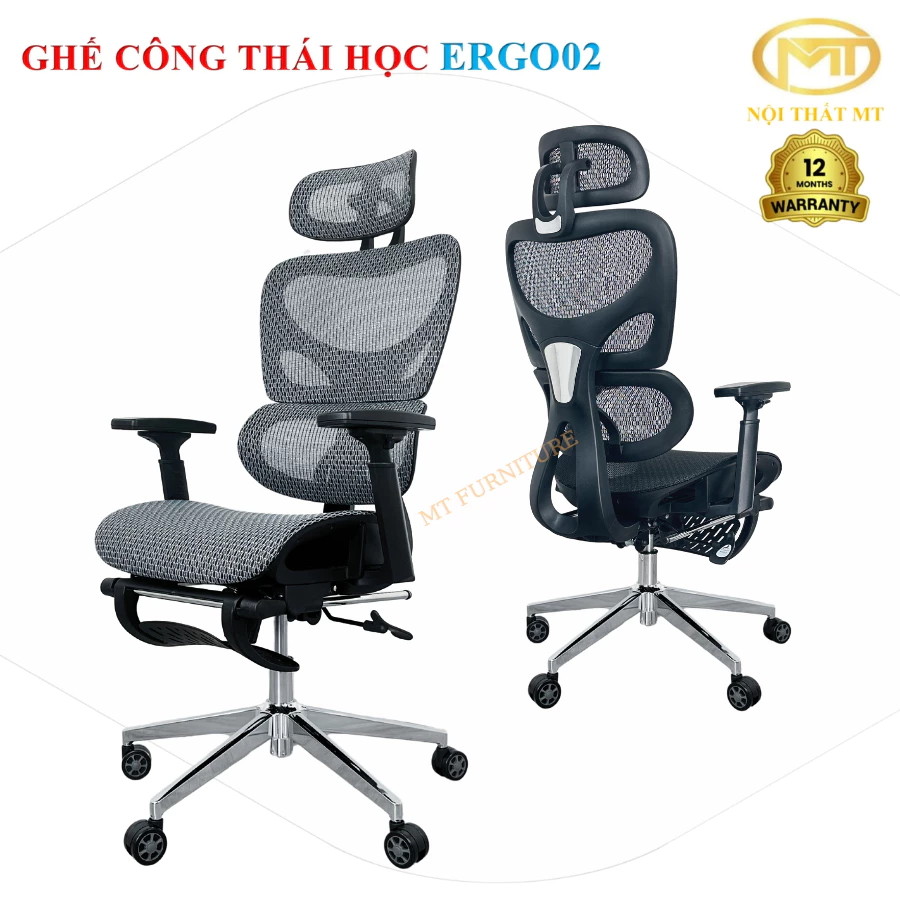 Ghế công thái học Ergo02 / Ergo_MT03 full lưới tích hợp gác chân ngã lưng 135độ - ghế làm việc, học tập.|BH 12 tháng|