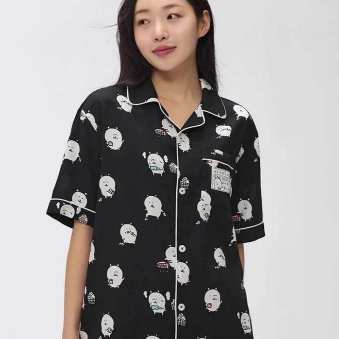SPAO x tự chế giễu gấu 25ss mới pajama ngắn T cùng một người đàn ông và phụ nữ cùng một bộ đồ ngủ gia đình áo ngủ ngắn t