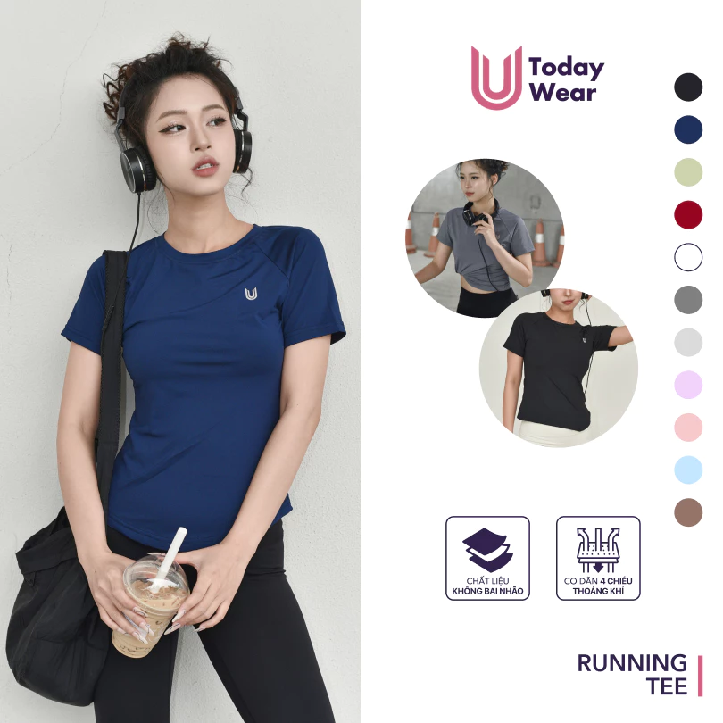 Áo tập gym yoga cổ tròn nữ BIGSIZE Running Tee ngắn tay vải thoáng mát Today U Wear