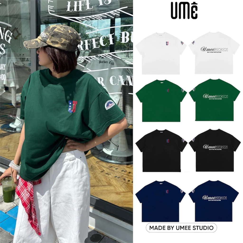 UMEESAIGON Áo Thun Boxy Form Rộng Tay Ngắn Cotton Cổ Tròn Nam Nữ "Lá Cờ Mỹ "