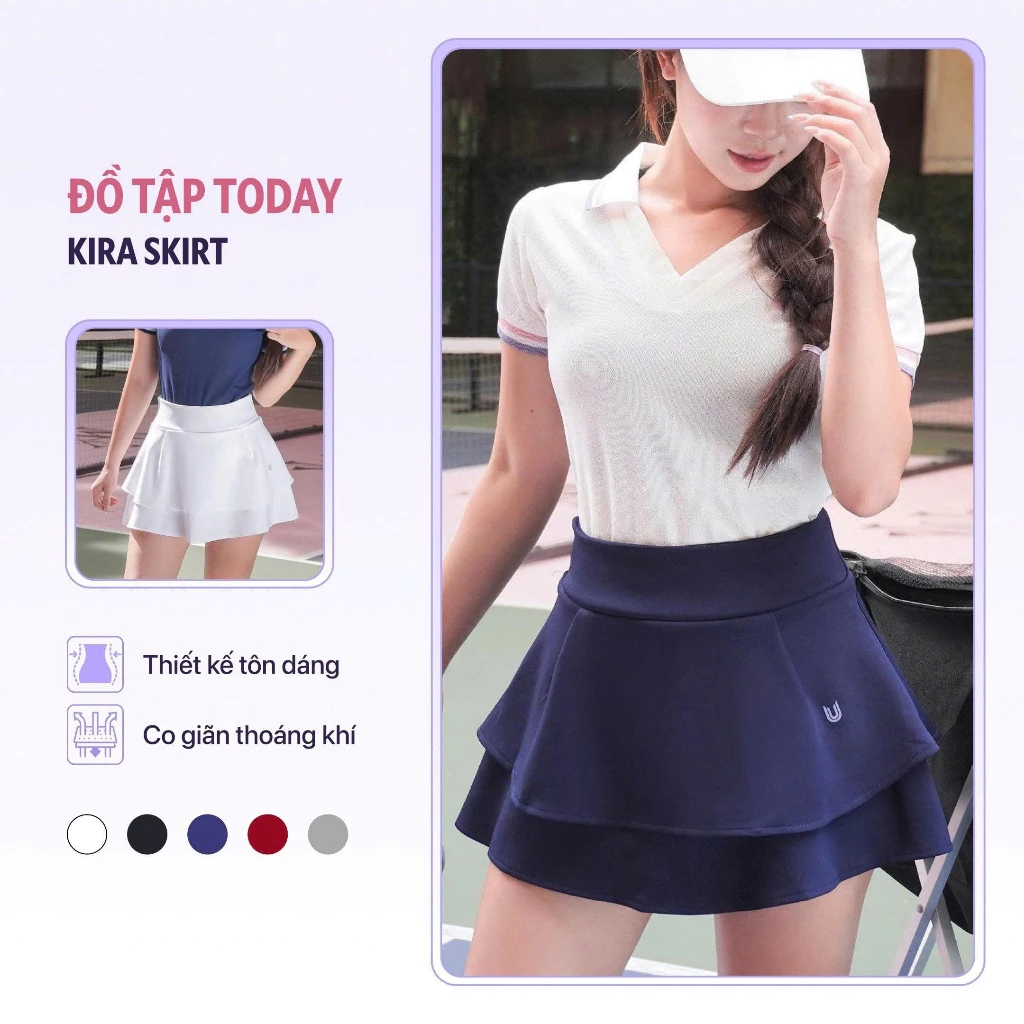 [Xả Kho Giá Hời] Chân váy pickleball hai tầng Kira Skirt Today U Wear có sẵn quần bảo hộ dáng xoè