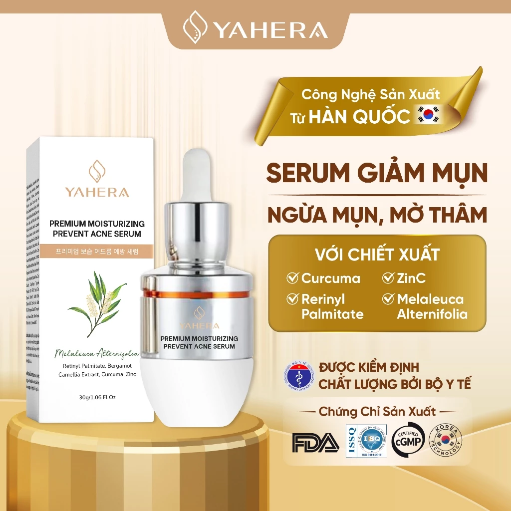 Serum giảm mụn và mờ thâm cao cấp YAHERA Premium Moisturizing Prevent Acne Serum giúp giảm mụn, mờ thâm 30ml