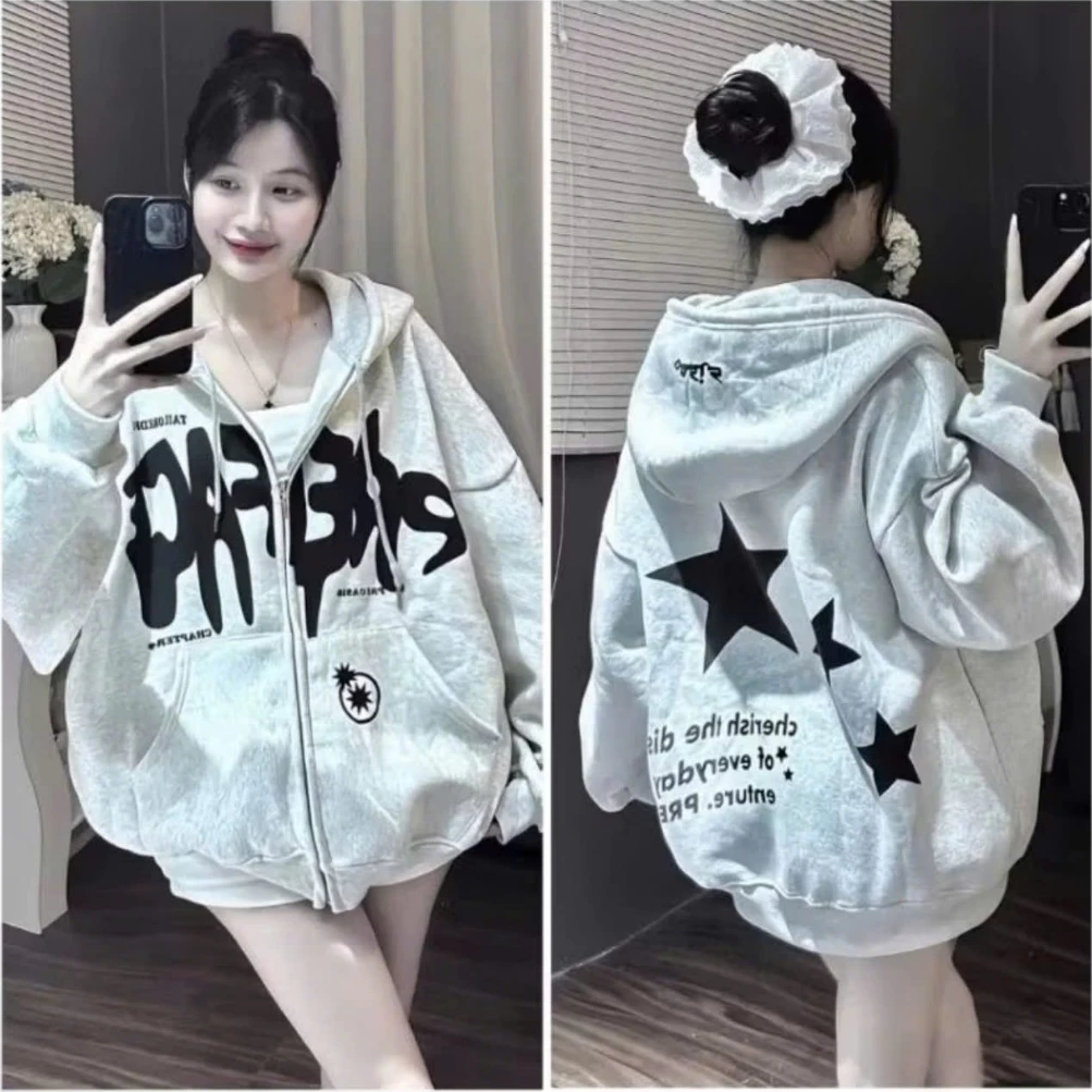 Áo Khoác Nỉ Preface Chữ Ngực NGÔI SAO In Lưng Mũ 2 Lớp
