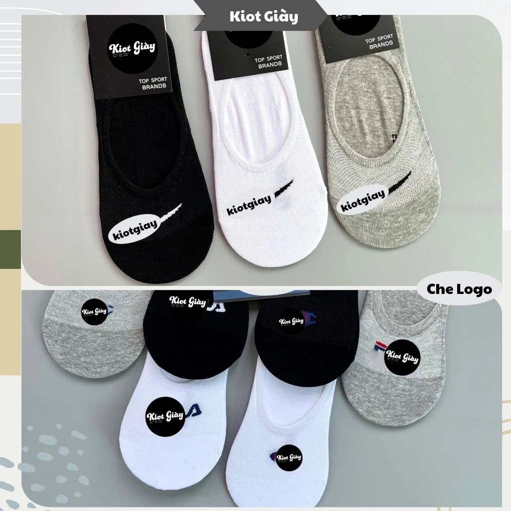 Tất lười vô hình nam nữ - Tất vớ NK Champion thể thao lưới thoáng khí, đệm silicone chống tuột gót