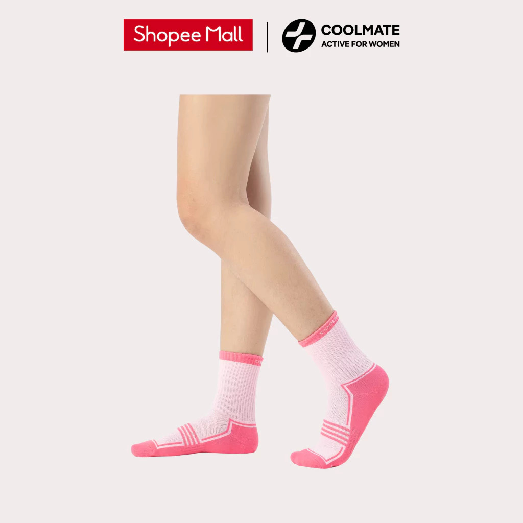 Tất cổ trung chạy bộ nữ bền bỉ, giảm áp lực, chống trượt, nhanh khô - Coolmate Active For Women