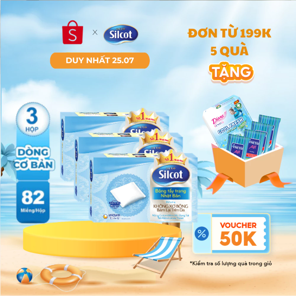Bộ 3 hộp Bông trang điểm (bông tẩy trang) Silcot 82 miếng/hộp