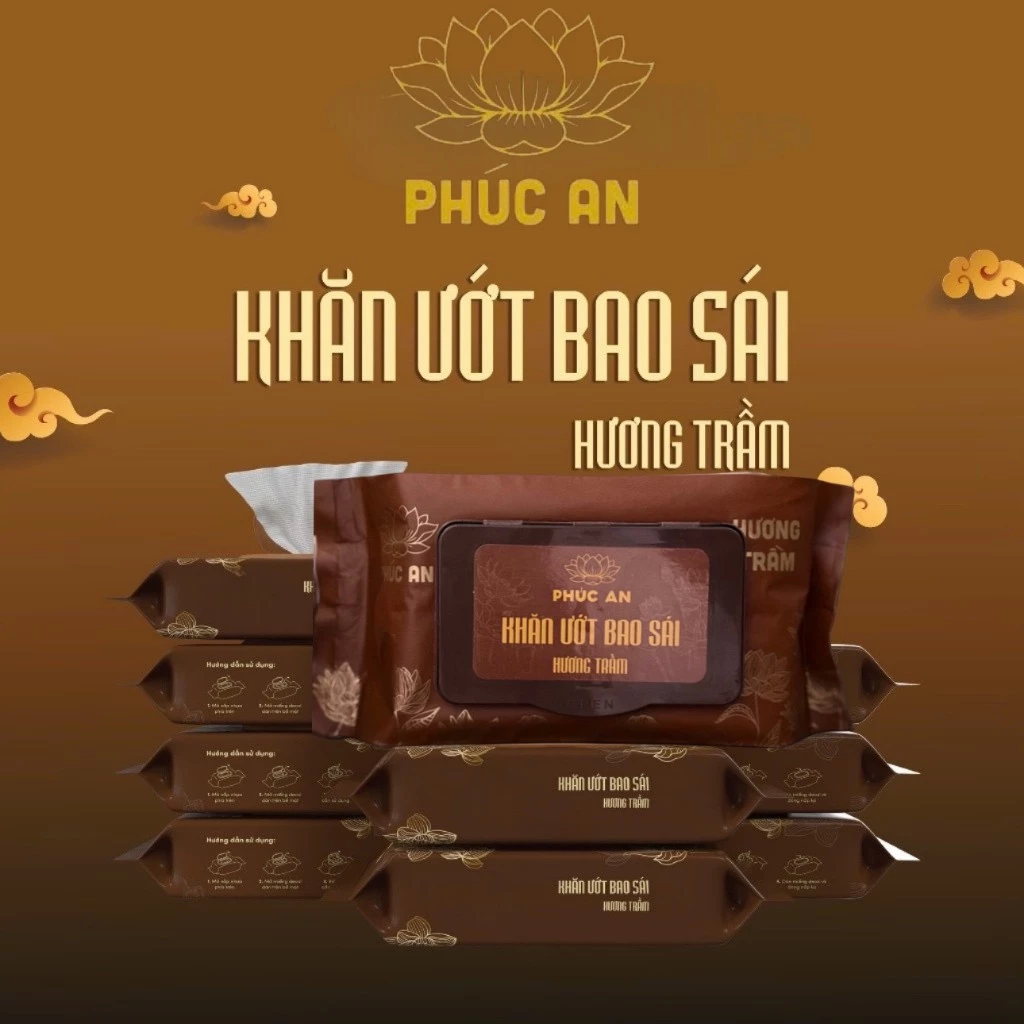Thùng 24 gói khăn ướt bao sái Phúc Tâm 1 Gói 80 tờ hương trầm tự nhiên