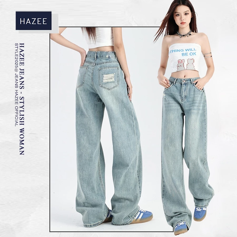 Quần jean Nữ Ống Rộng STYLISH WOMAN HAZEE Phong Cách Hàn Quốc - mix rách trẻ trung