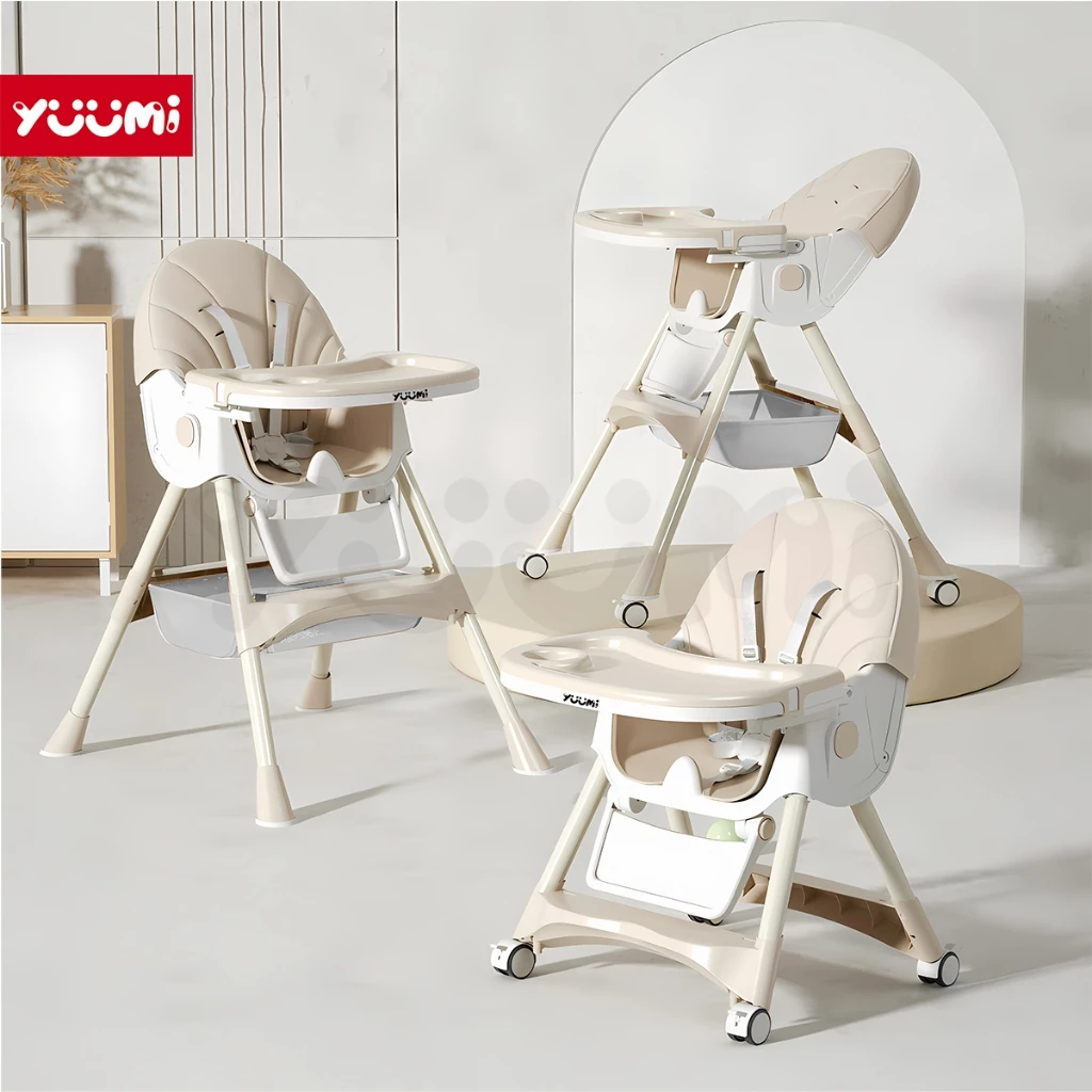 Ghế Ăn Dặm Cho Bé Yuumi Gấp Gọn Có Bánh Xe Chiều Cao Có Thể Điều Chỉnh Phù Hợp Từ 6 Tháng Đến 6 Tuổi Có Đệm Để Chân