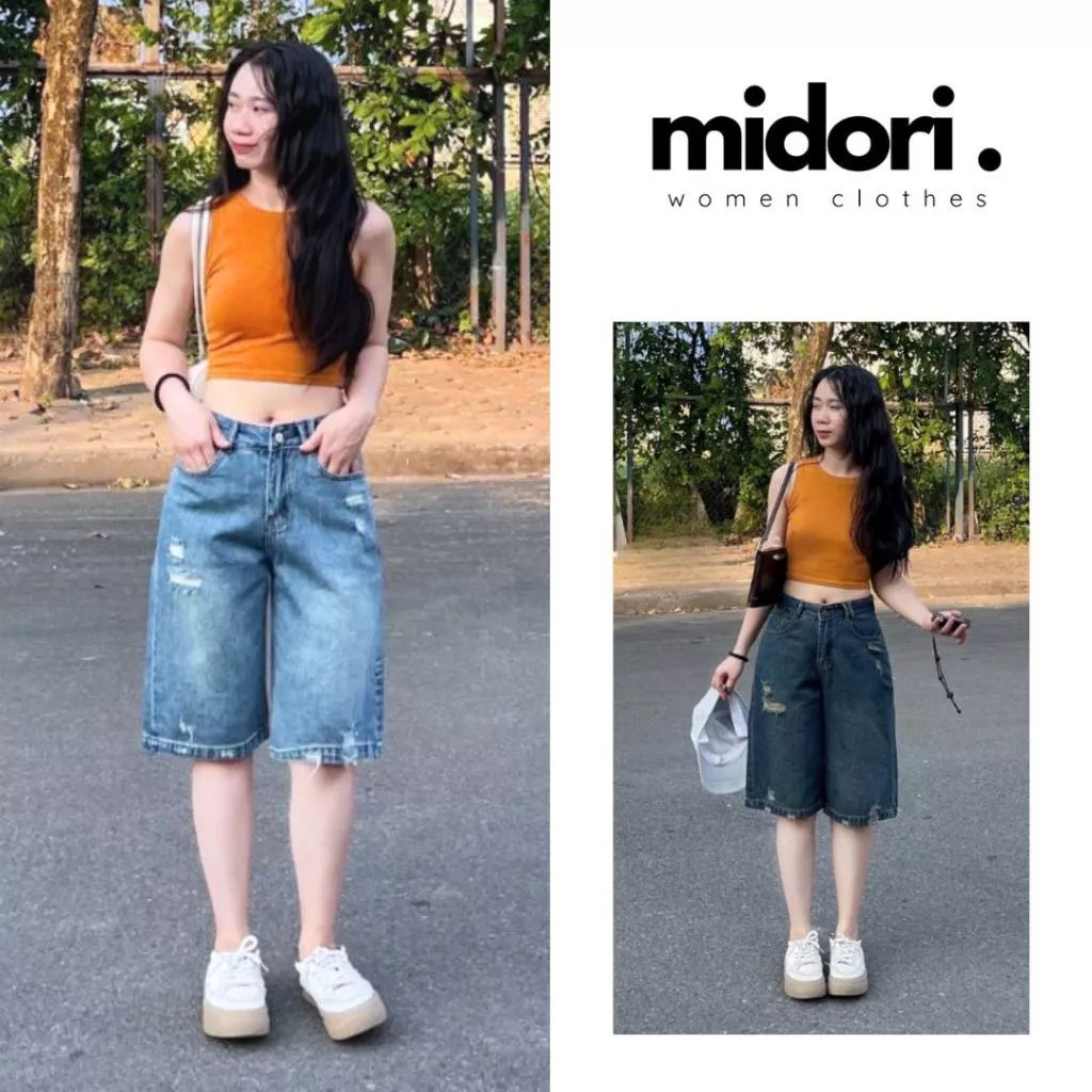 Quần Jeans Short Ngố Nữ Phom Ống Rộng Dáng Lửng, Quần Bò Đùi Nữ Đến Đầu Gối Lưng Cao Thời Trang QA65