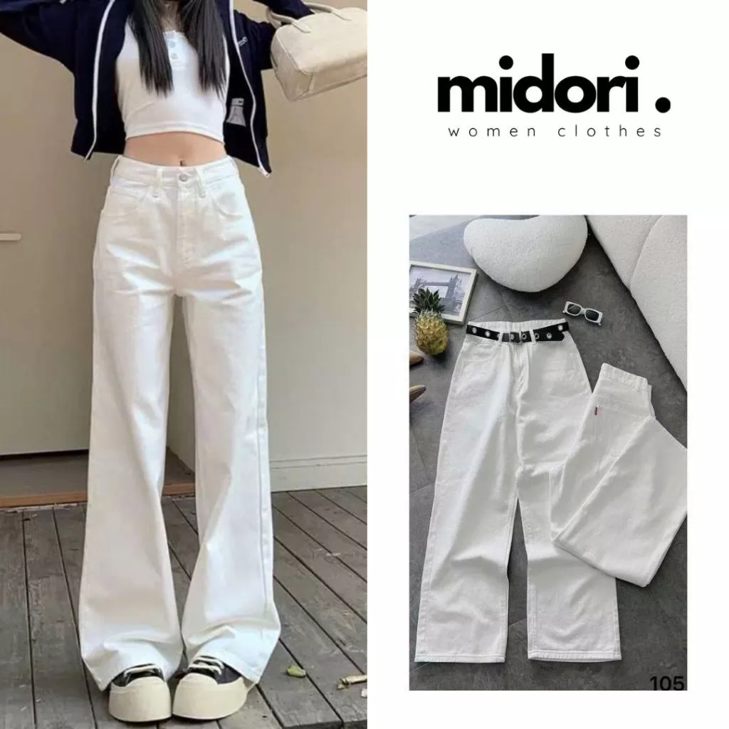 Quần Jeans Nữ Trắng Ống Rộng Cạp Cao Tôn Dáng RR09, Quần Suông Trắng Basic Dễ Phối Đồ Lima Fashion
