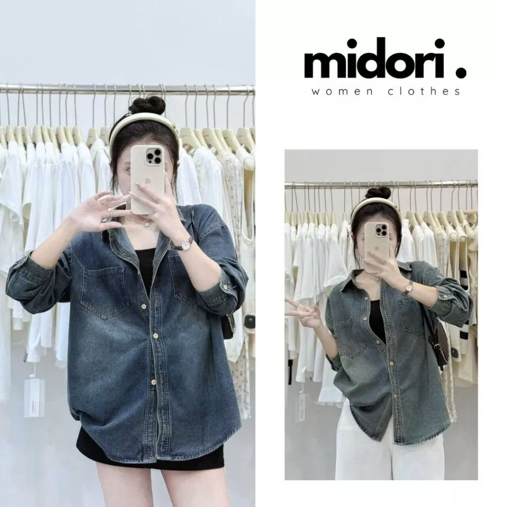 Áo Sơmi Denim Dài Tay Nữ Xanh Dáng Rộng Siêu Sang Chảnh Trẻ Trung Năng Động Siêu Tôn Dáng HS10