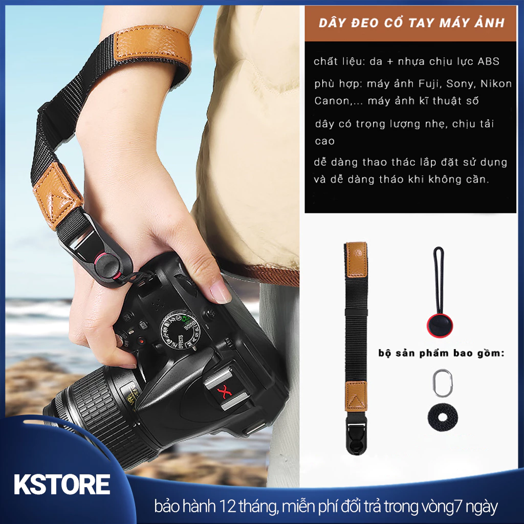 Dây đeo cổ tay máy ảnh chất liệu da, có khoá tháo nhanh, phù hợp máy ảnh DSLR, Mirroless