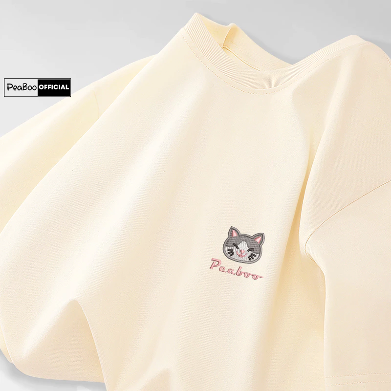 Áo Thun THÊU, Áo Phông Thêu BST09  By PEABOO Chất Cotton Thoáng Mát Form Rộng Tay Lỡ Cho Nam Nữ Phong Cách Unisex