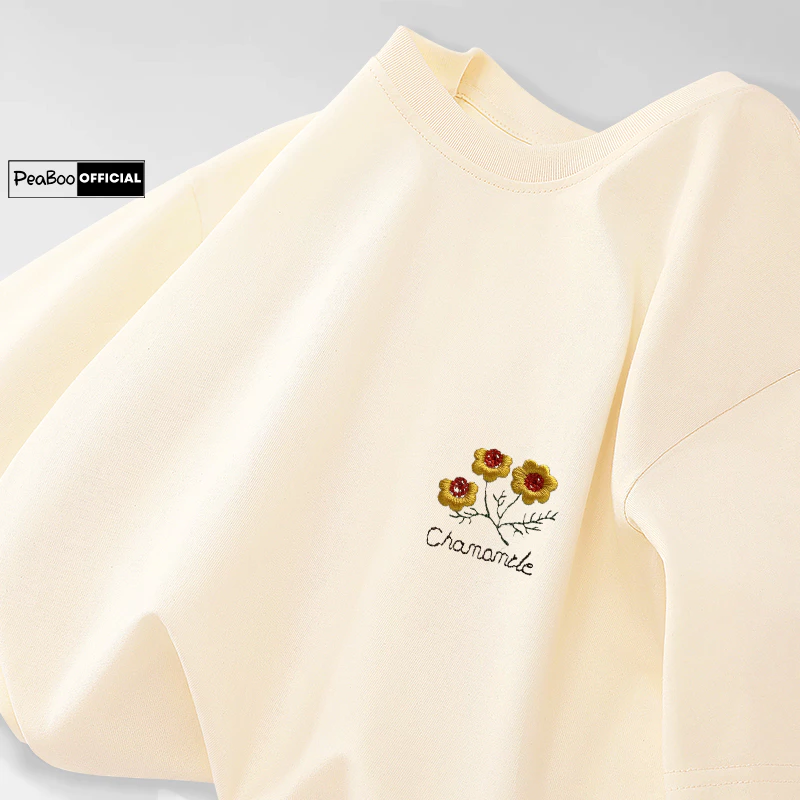 Áo Thun THÊU, Áo Phông Thêu Hoa BST03 By PEABOO Chất Cotton Thoáng Mát Form Rộng Tay Lỡ Cho Nam Nữ Phong Cách Unisex