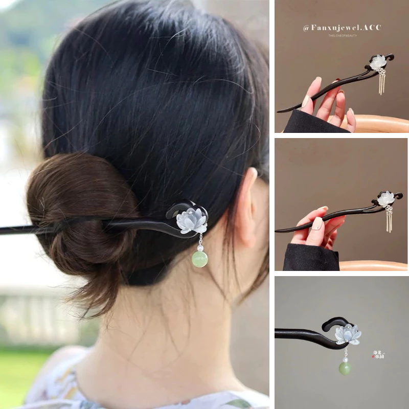 🌸 Trâm Cài Tóc Hoa Sen Cổ Phong – Phụ Kiện Cài Tóc Trung Hoa, Thiết Kế Tua Rua Thanh Lịch, Phong Cách Hanfu 403504
