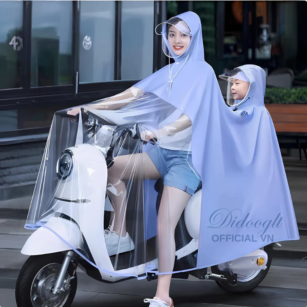 Áo Mưa Nửa Trước Trong Suốt DIDOOGLT - Áo Mưa Choàng Che Phủ Toàn Thân Cho Mẹ Và Bé Chống Thấm Tốt Kèm Kính Chắn Mưa